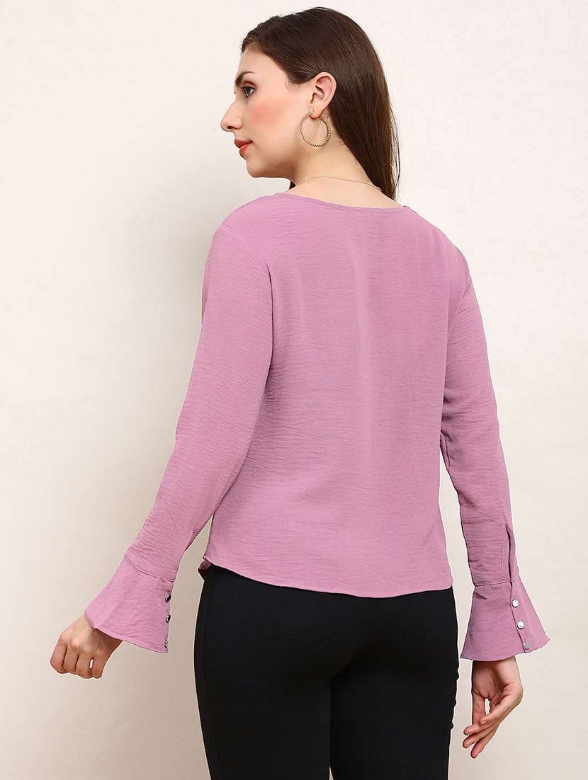 globus women pink cowl neck flared sleeves curved hem party top - 22182210 -  Standard Image - 2