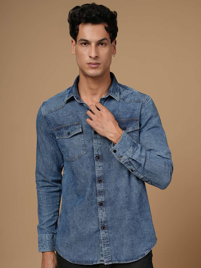 men solid long sleeve slim fit casual shirt