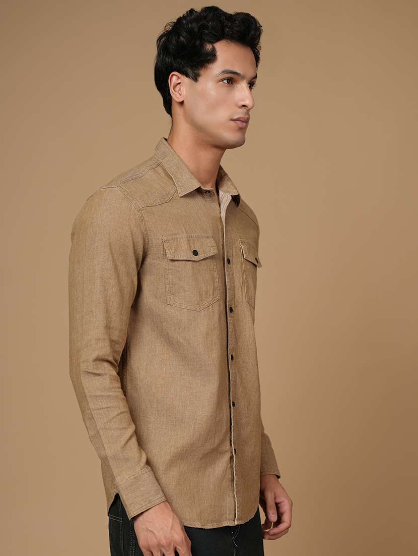 men solid long sleeve slim fit casual shirt - 22182235 -  Standard Image - 2