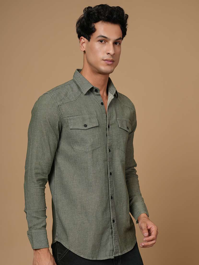 men solid long sleeve slim fit casual shirt - 22182236 -  Standard Image - 2