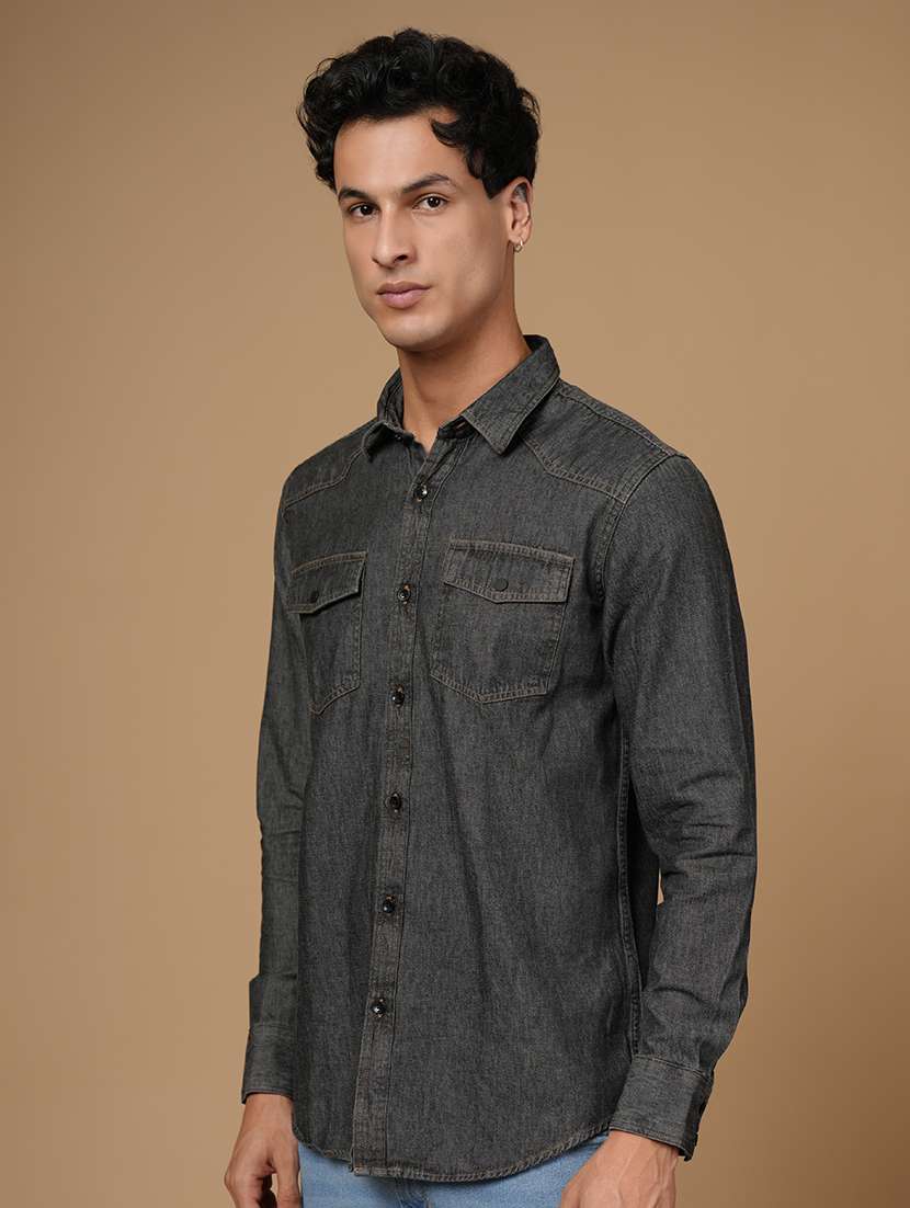 men solid long sleeve slim fit casual shirt - 22182237 -  Standard Image - 2