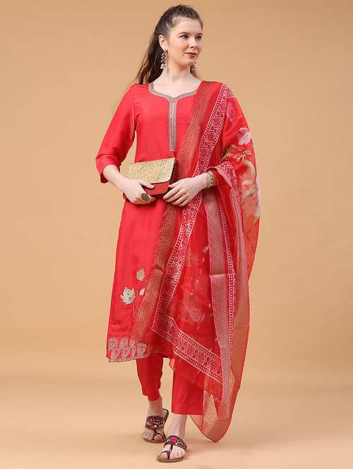 chinese dress ladies Lavender Silver Embroidered Palazzo Set – Suvidha Fashion main image 1