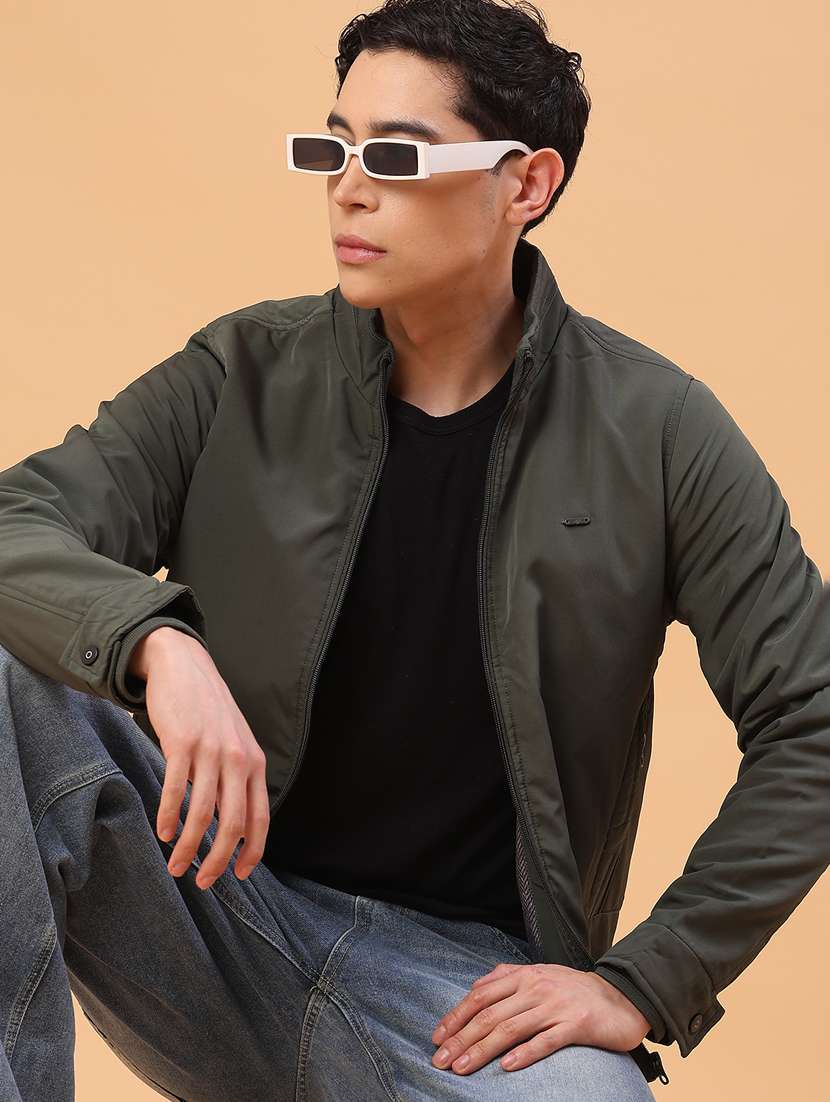 men solid long sleeve lightweight bomber jacket