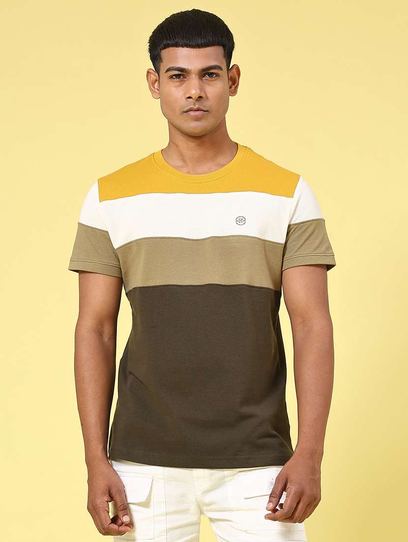 men multi colored cotton blend color block t-shirt - 22182341 -  Standard Image - 2