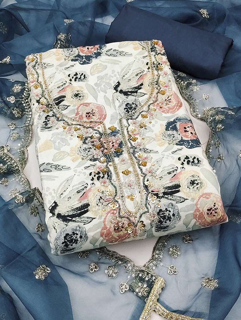 women floral printed embroidered unstitched suit set