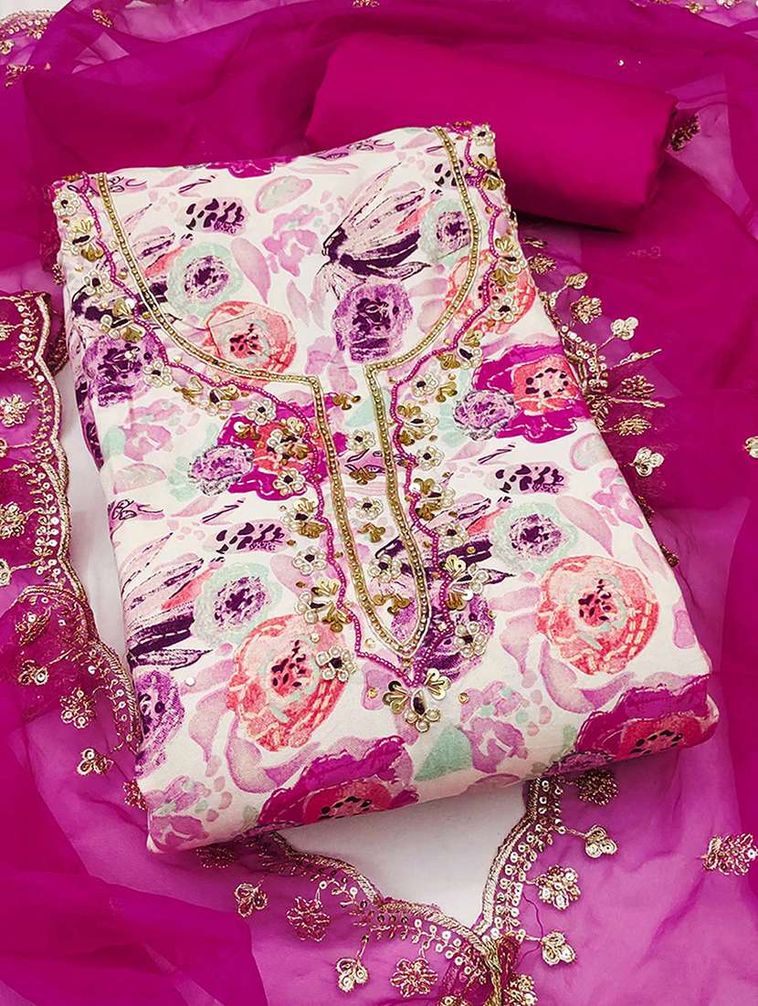 women floral printed embroidered unstitched suit set