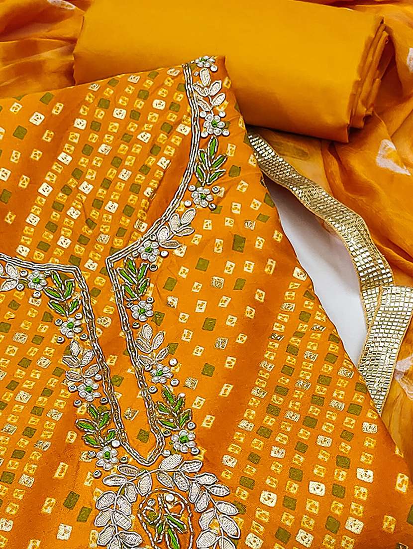 women bandhani printed embroidered unstitched suit set - 22182442 -  Standard Image - 2