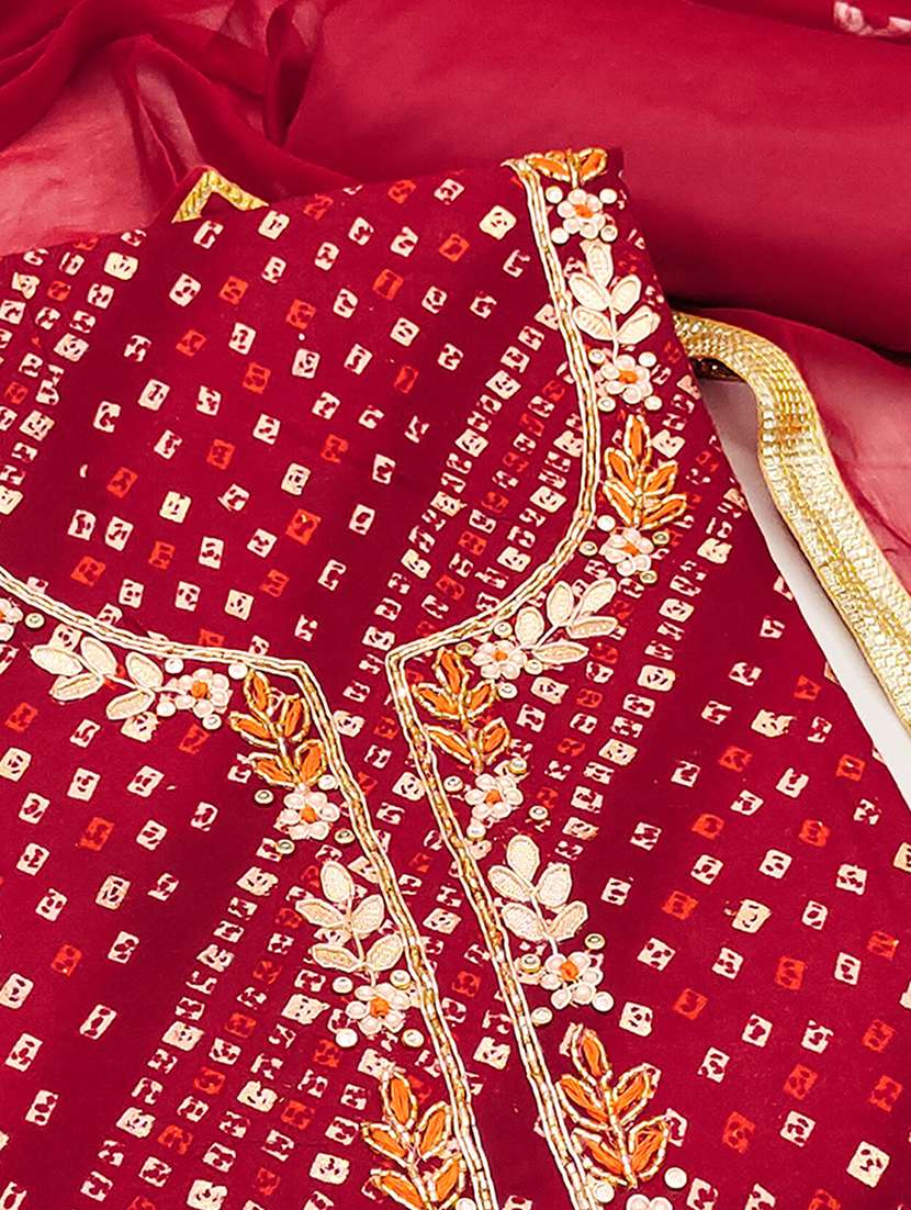 women bandhani printed embroidered unstitched suit set - 22182444 -  Standard Image - 2