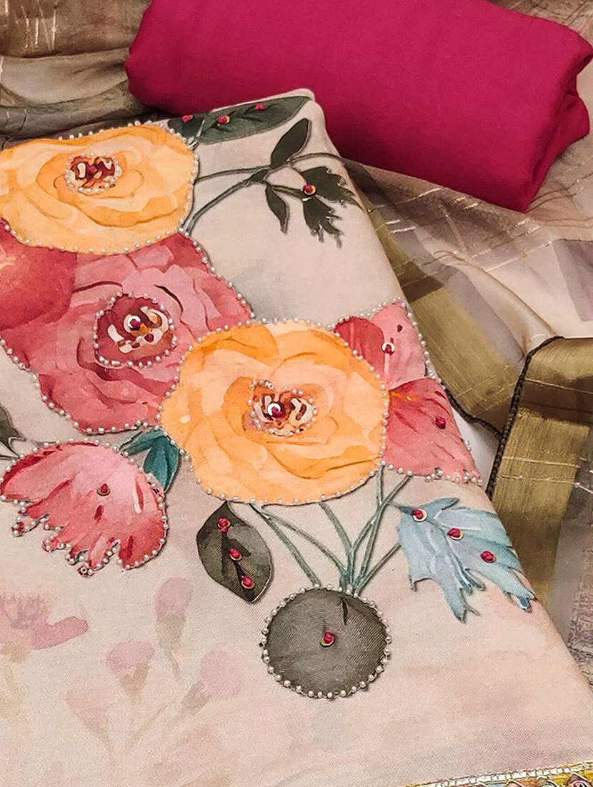 women floral printed embellished unstitched suit set - 22182457 -  Standard Image - 2