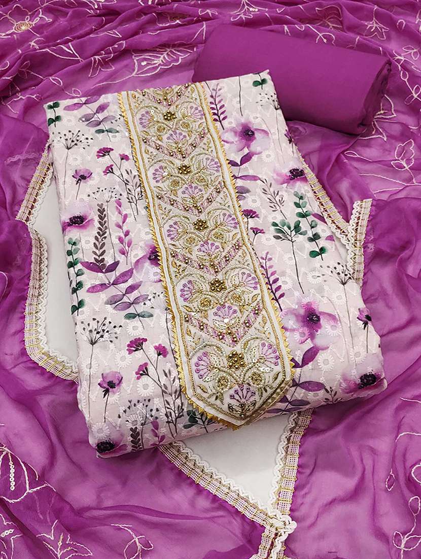 women floral printed embellished unstitched suit set