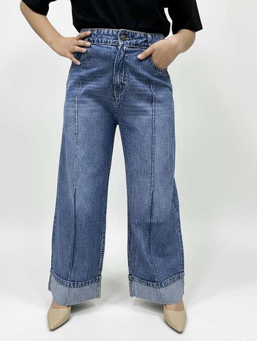 women solid mid rise wide leg jean - 22182570 -  Standard Image - 0