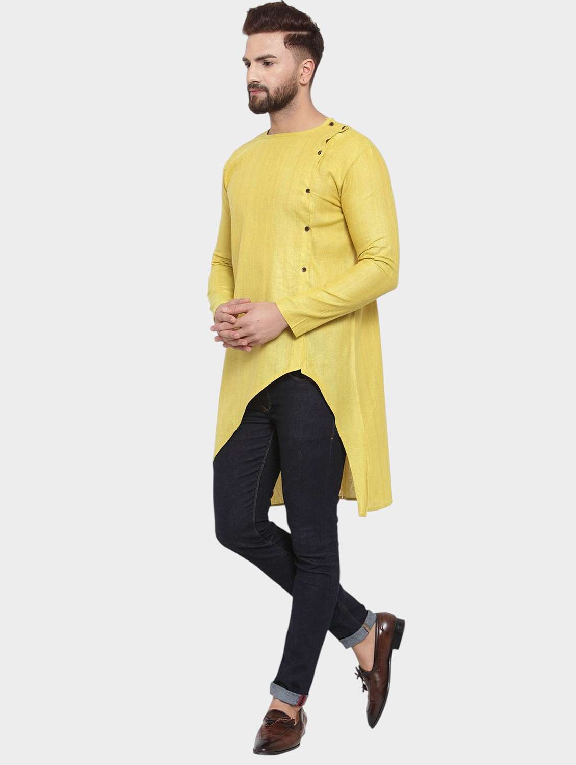 men solid long sleeve asymmetric kurta - 22182572 -  Standard Image - 2