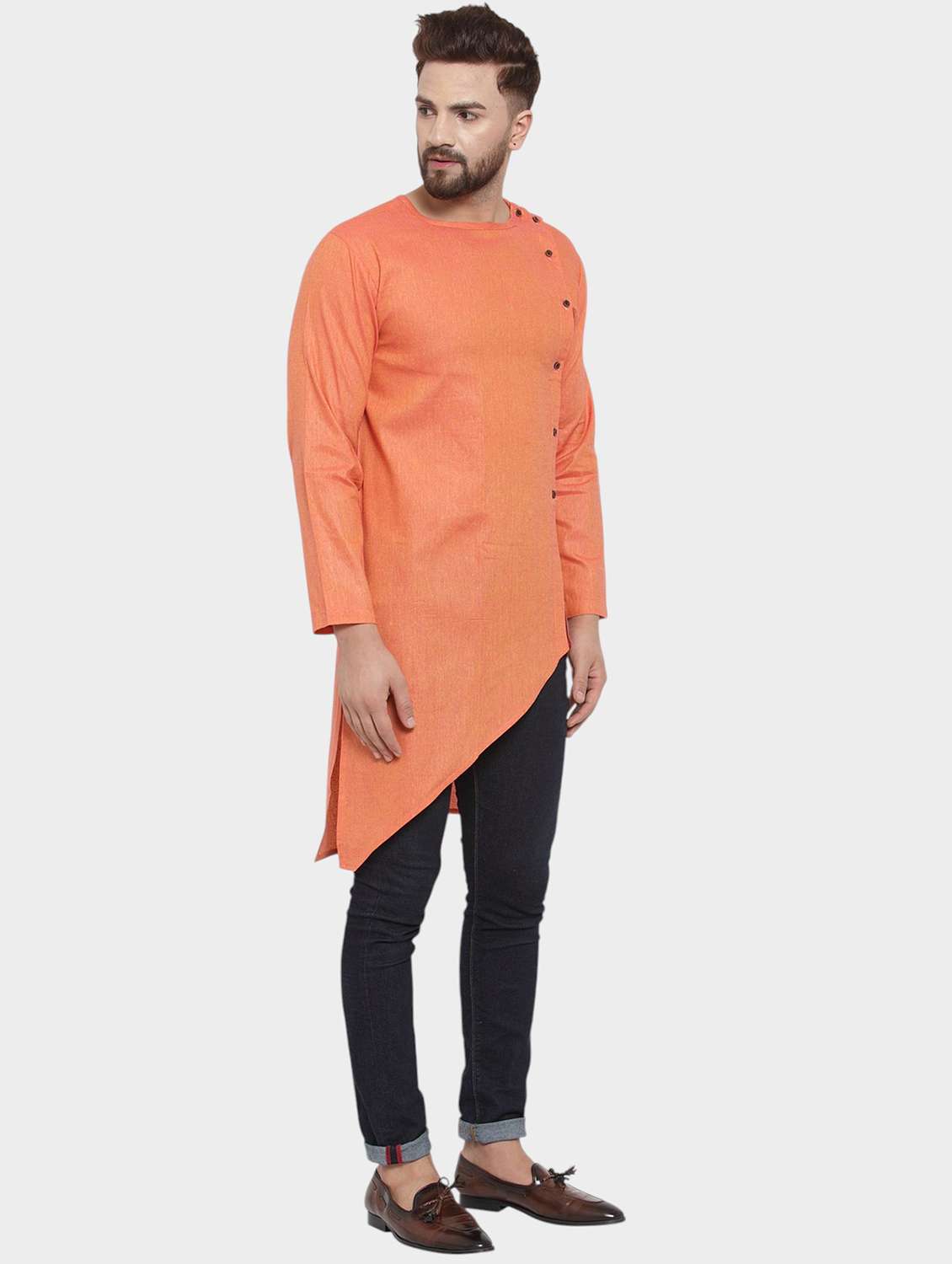 men solid long sleeve asymmetric kurta - 22182573 -  Standard Image - 2