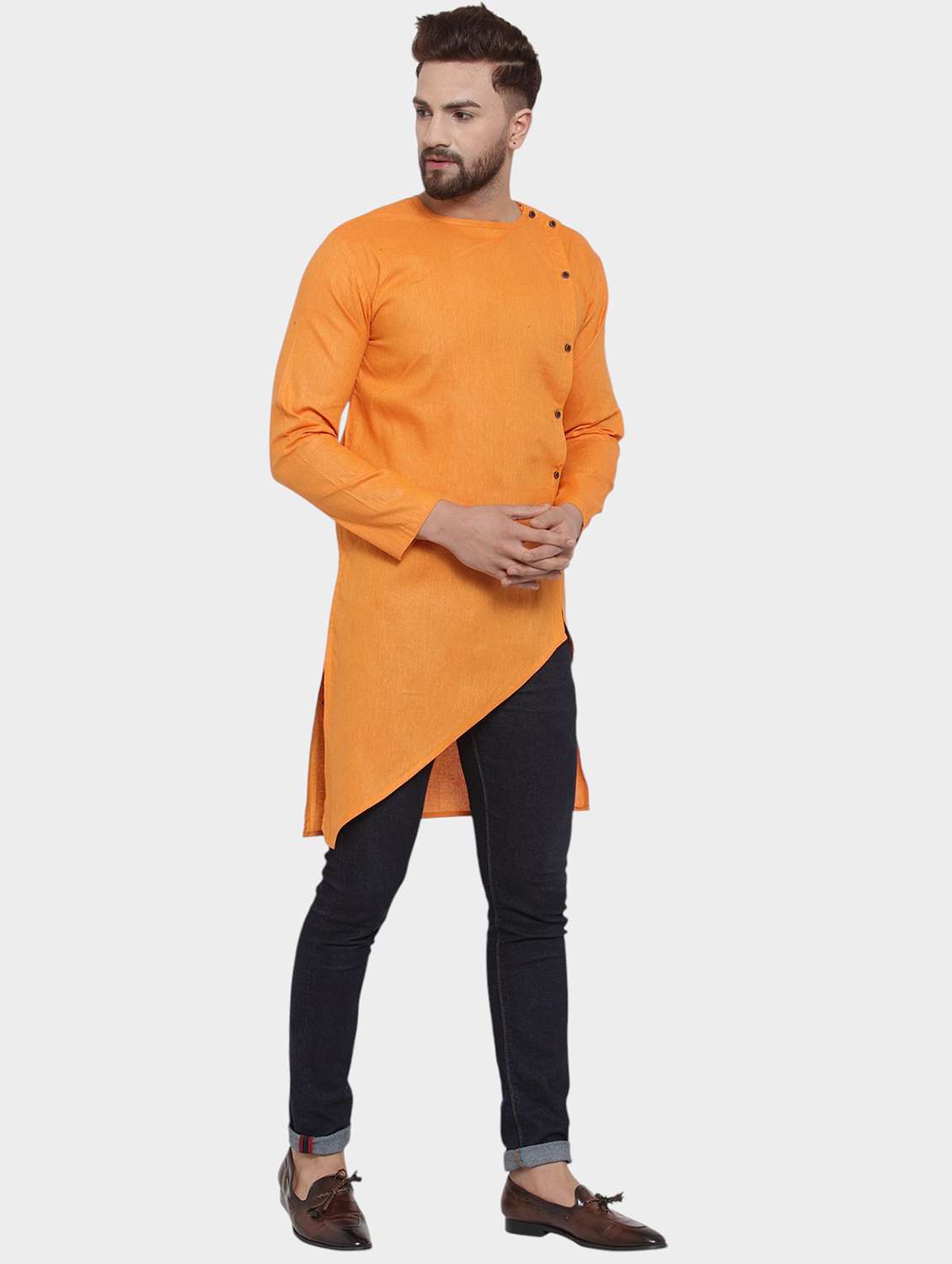 men solid long sleeve asymmetric kurta - 22182576 -  Standard Image - 2