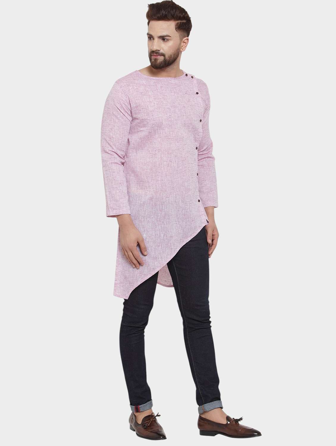 men self design long sleeve asymmetric kurta - 22182578 -  Standard Image - 2