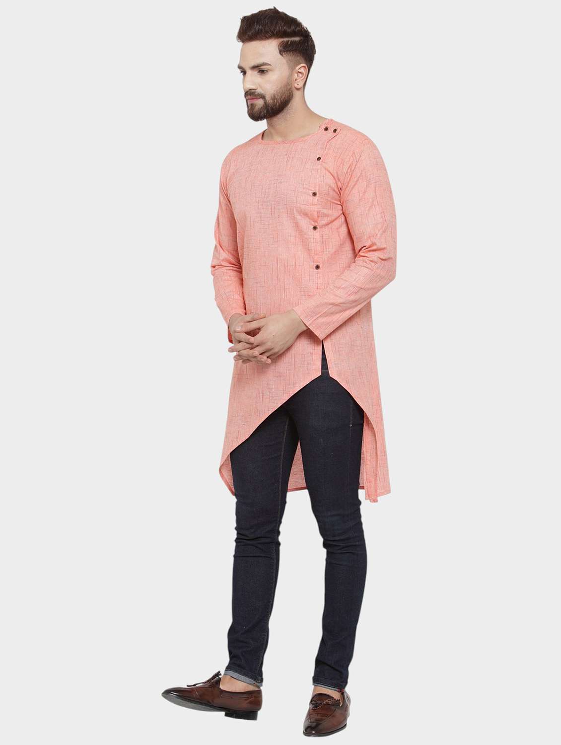 men self design long sleeve asymmetric kurta - 22182579 -  Standard Image - 2