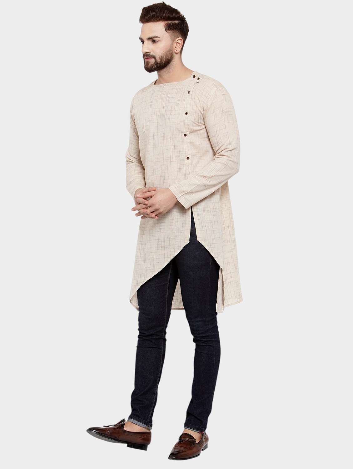 men self design long sleeve asymmetric kurta - 22182581 -  Standard Image - 2