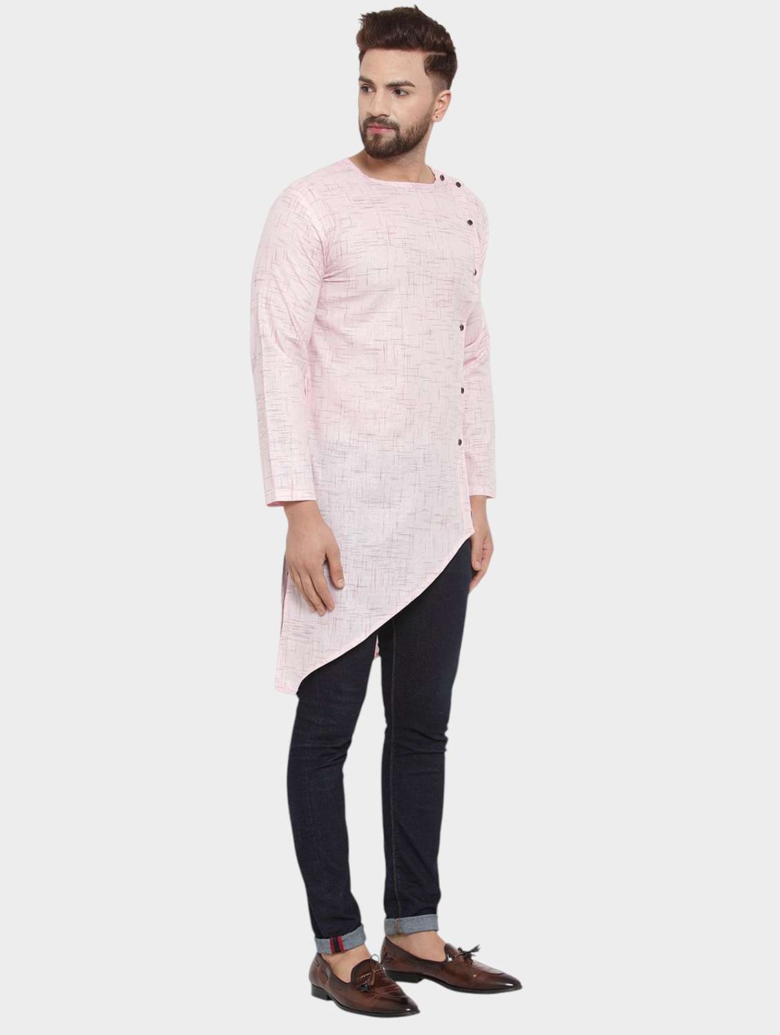 men self design long sleeve asymmetric kurta - 22182582 -  Standard Image - 2