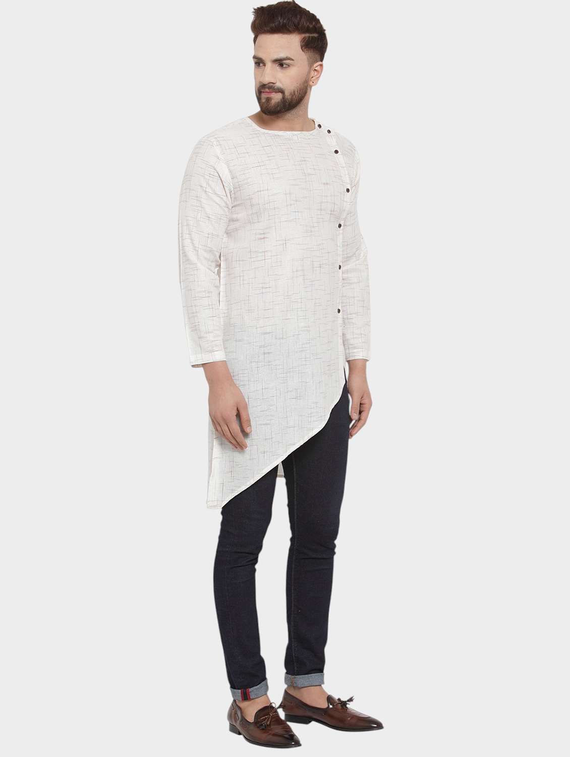 men self design long sleeve asymmetric kurta - 22182585 -  Standard Image - 2