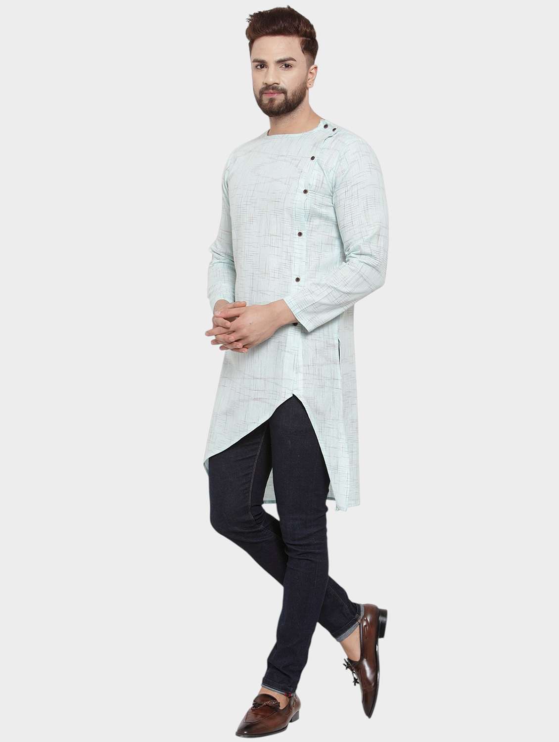men self design long sleeve asymmetric kurta - 22182586 -  Standard Image - 2