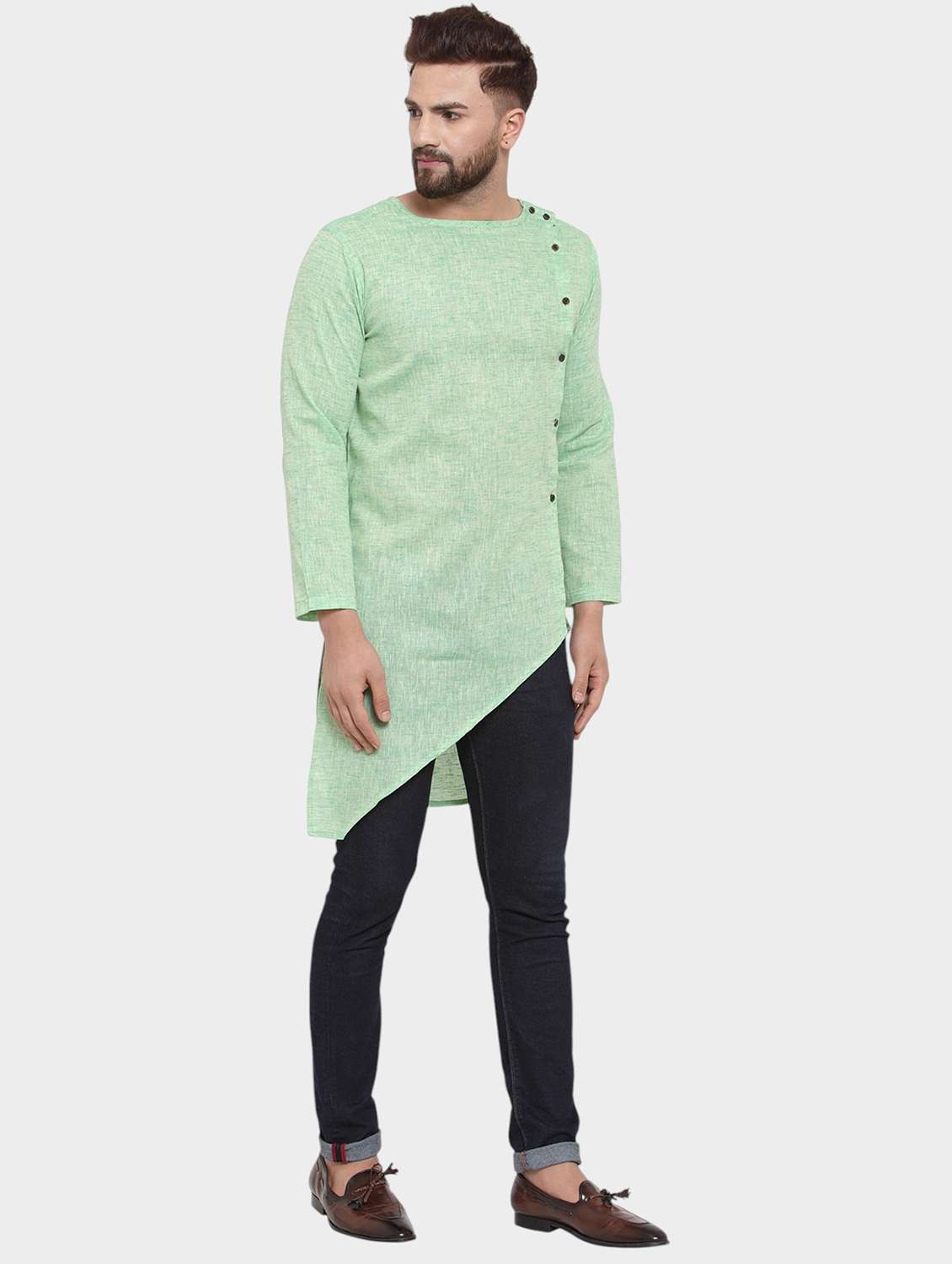 men self design long sleeve asymmetric kurta - 22182587 -  Standard Image - 2