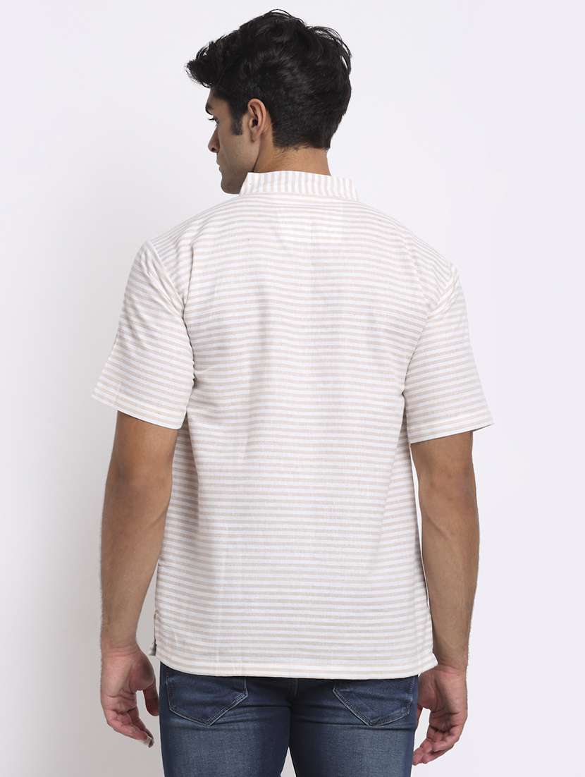 men striped mandarin neck short kurta - 22182593 -  Standard Image - 2