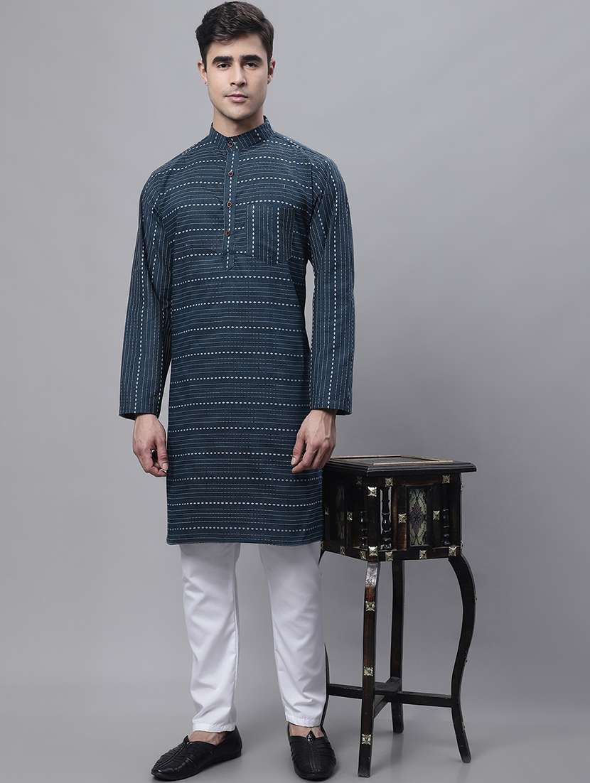 men self design mandarin neck long kurta