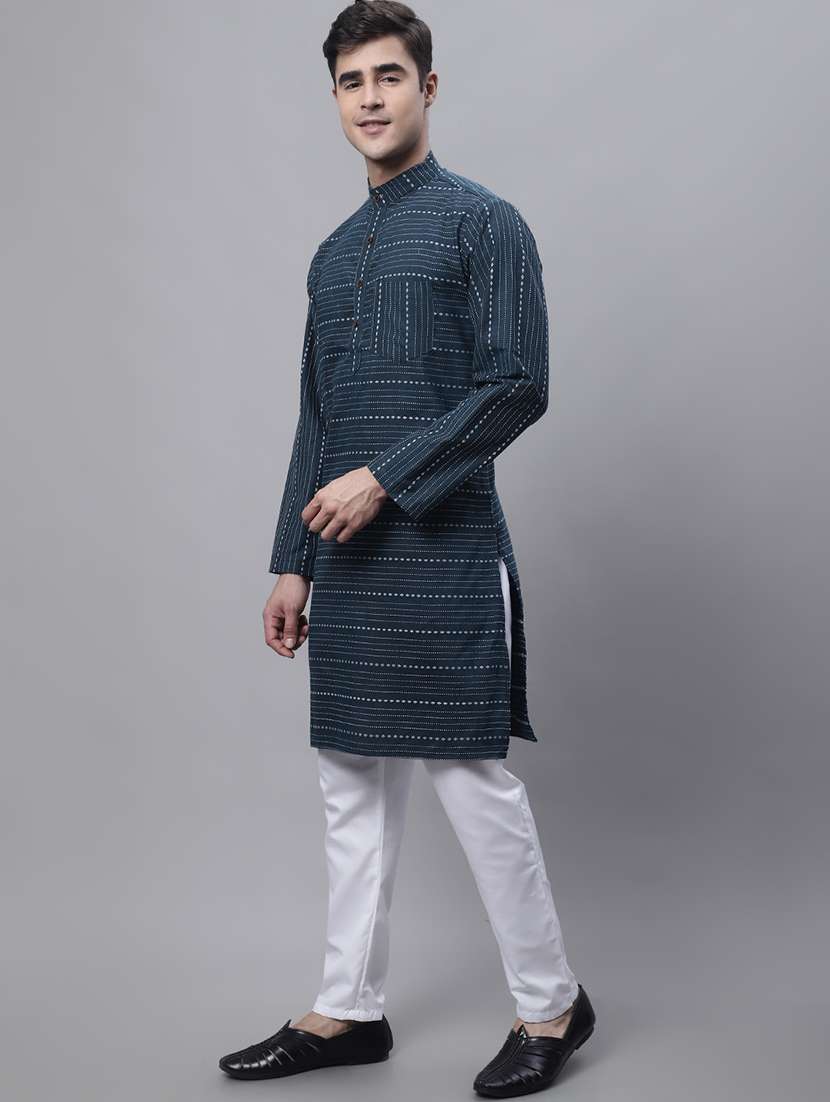 men self design mandarin neck long kurta - 22182598 -  Standard Image - 2