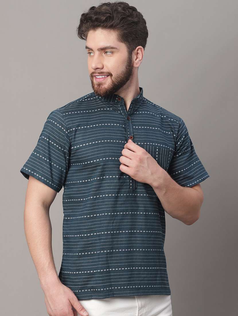 men self design mandarin neck short kurta - 22182599 -  Standard Image - 2