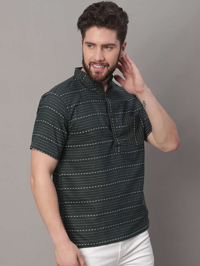 men self design mandarin neck short kurta - 22182601 -  Standard Image - 2