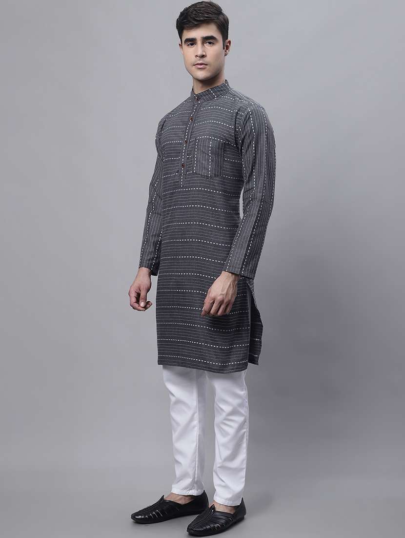 men self design mandarin neck long kurta - 22182602 -  Standard Image - 2