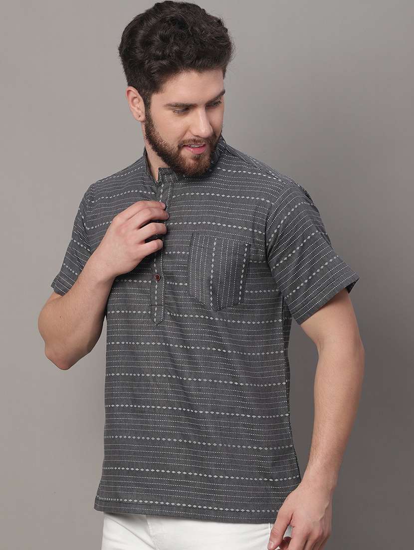 men self design mandarin neck short kurta - 22182603 -  Standard Image - 2