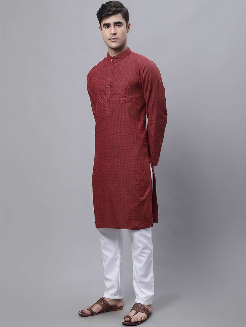 men self design mandarin neck long kurta - 22182604 -  Standard Image - 2