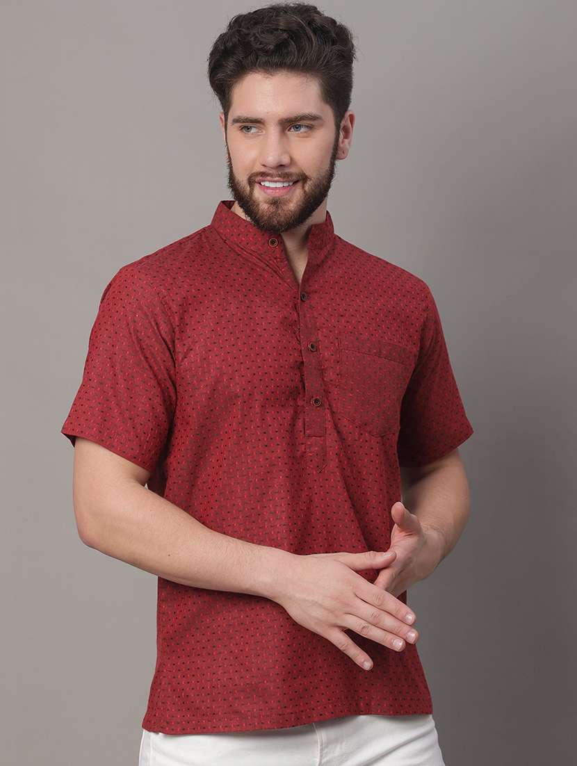 men self design mandarin neck short kurta - 22182605 -  Standard Image - 2