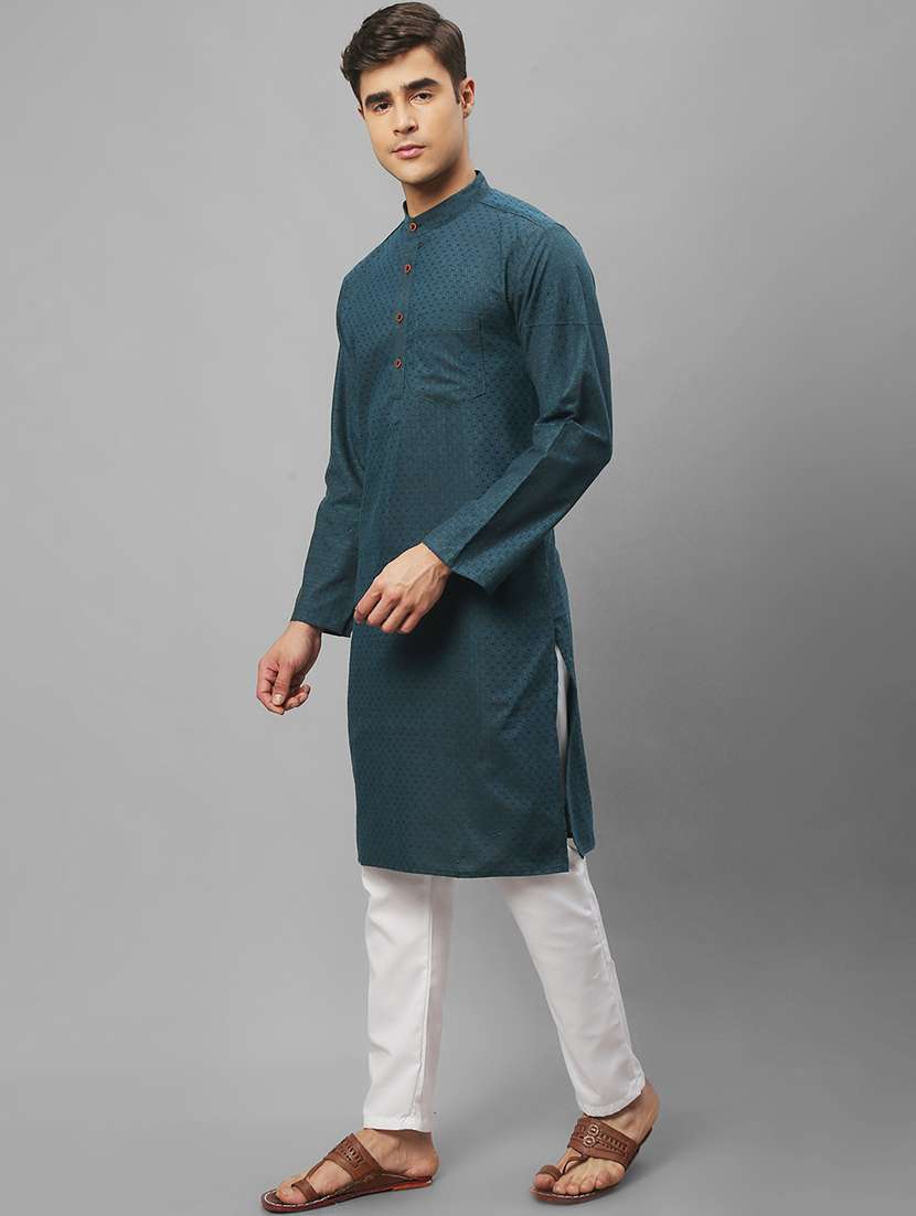 men self design mandarin neck long kurta - 22182606 -  Standard Image - 2