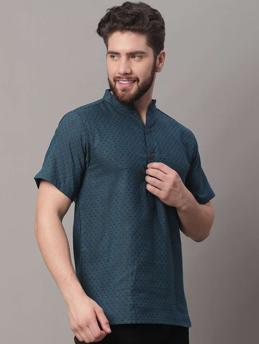 men self design mandarin neck short kurta - 22182607 -  Standard Image - 2