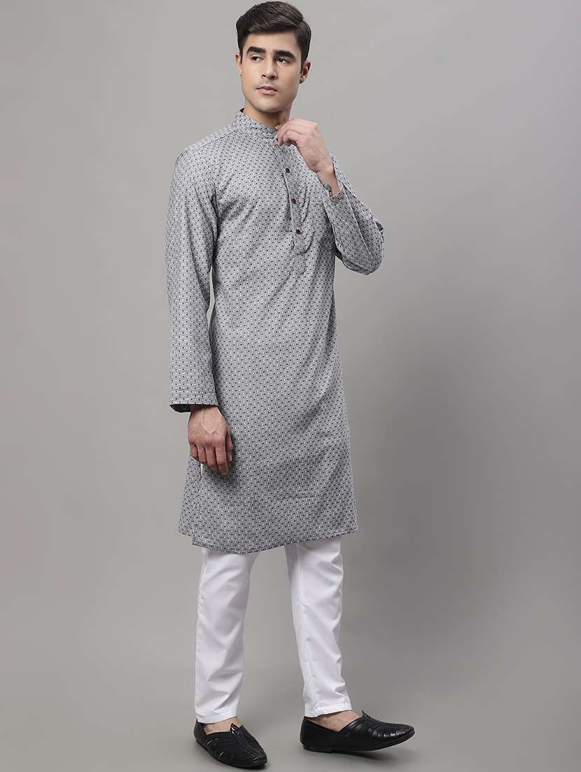 men self design mandarin neck long kurta - 22182608 -  Standard Image - 2