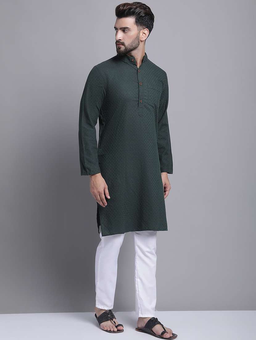 men self design mandarin neck long kurta - 22182610 -  Standard Image - 2