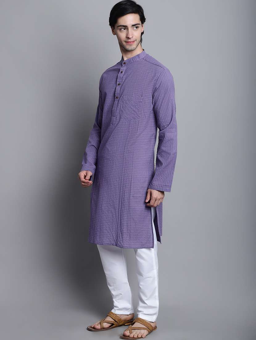 men striped mandarin neck long kurta - 22182612 -  Standard Image - 2