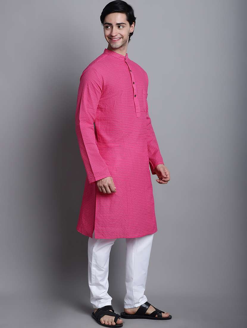 men striped mandarin neck long kurta - 22182614 -  Standard Image - 2