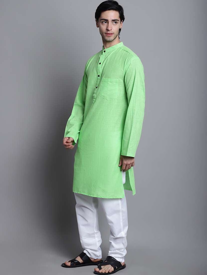 men solid mandarin neck long kurta - 22182616 -  Standard Image - 2