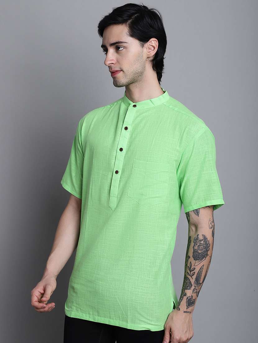 men solid mandarin neck short kurta - 22182617 -  Standard Image - 2