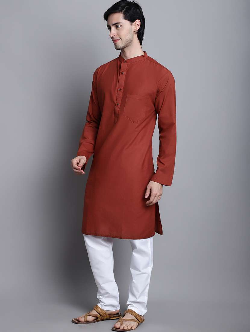 men solid mandarin neck long kurta - 22182618 -  Standard Image - 2