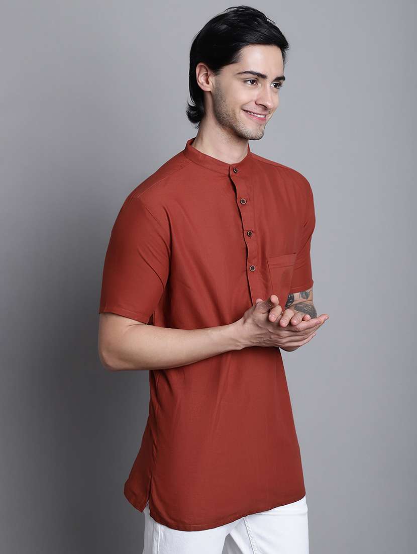 men solid mandarin neck short kurta - 22182619 -  Standard Image - 2