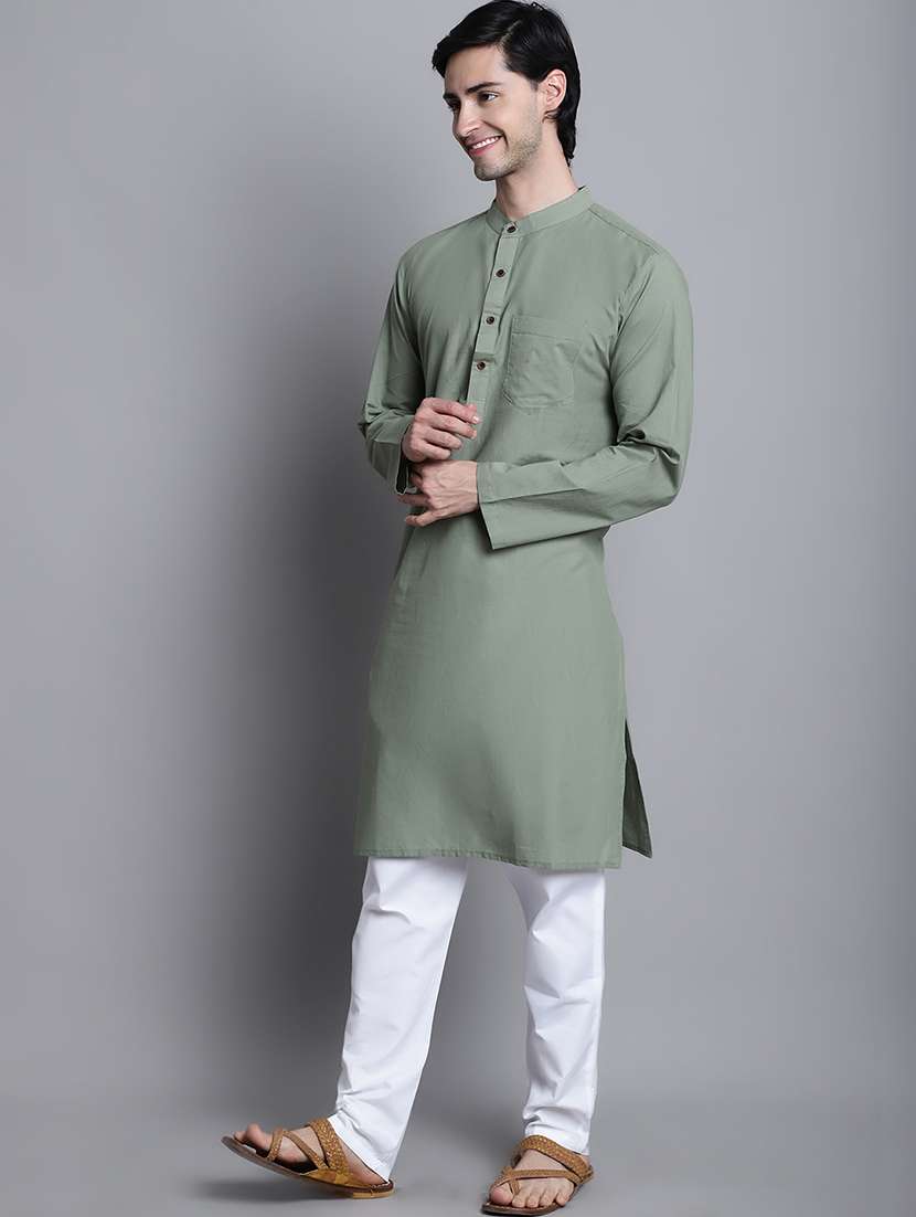 men solid mandarin neck long kurta - 22182620 -  Standard Image - 2