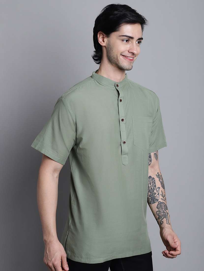 men solid mandarin neck short kurta - 22182621 -  Standard Image - 2