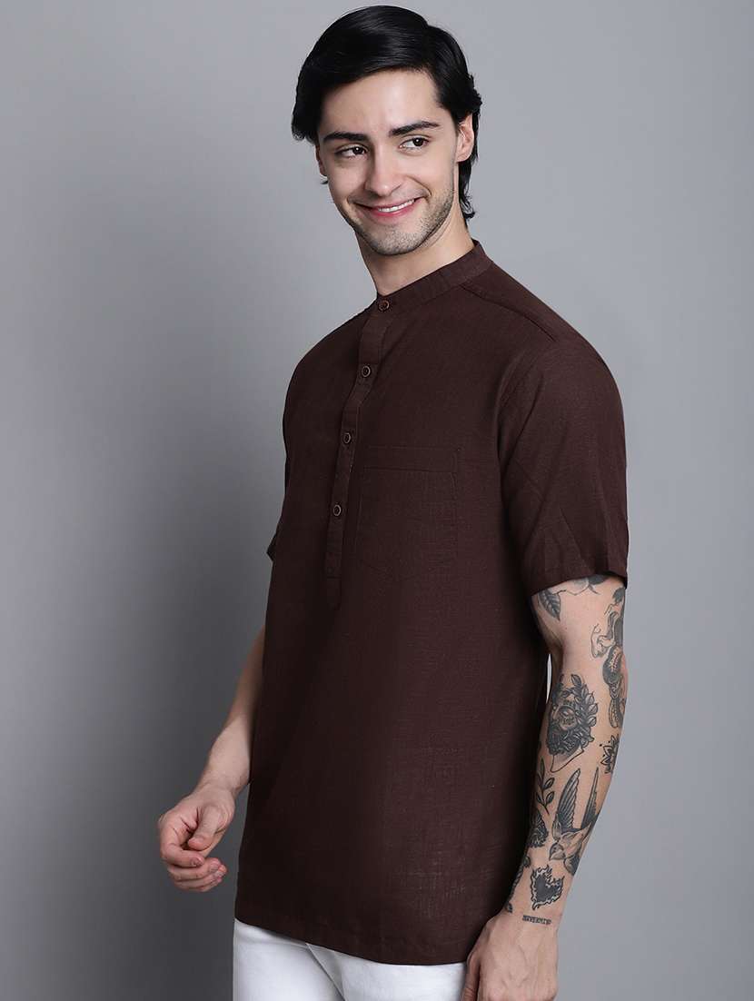 men solid mandarin neck short kurta - 22182625 -  Standard Image - 2