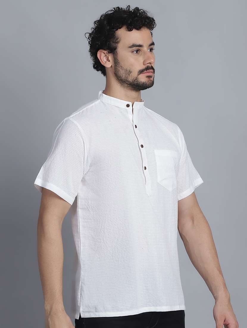 men striped mandarin neck short kurta - 22182629 -  Standard Image - 2