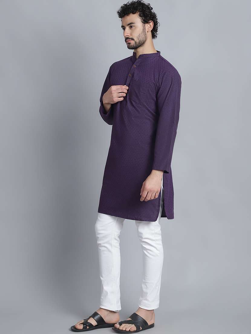 men self design mandarin neck long kurta - 22182632 -  Standard Image - 2