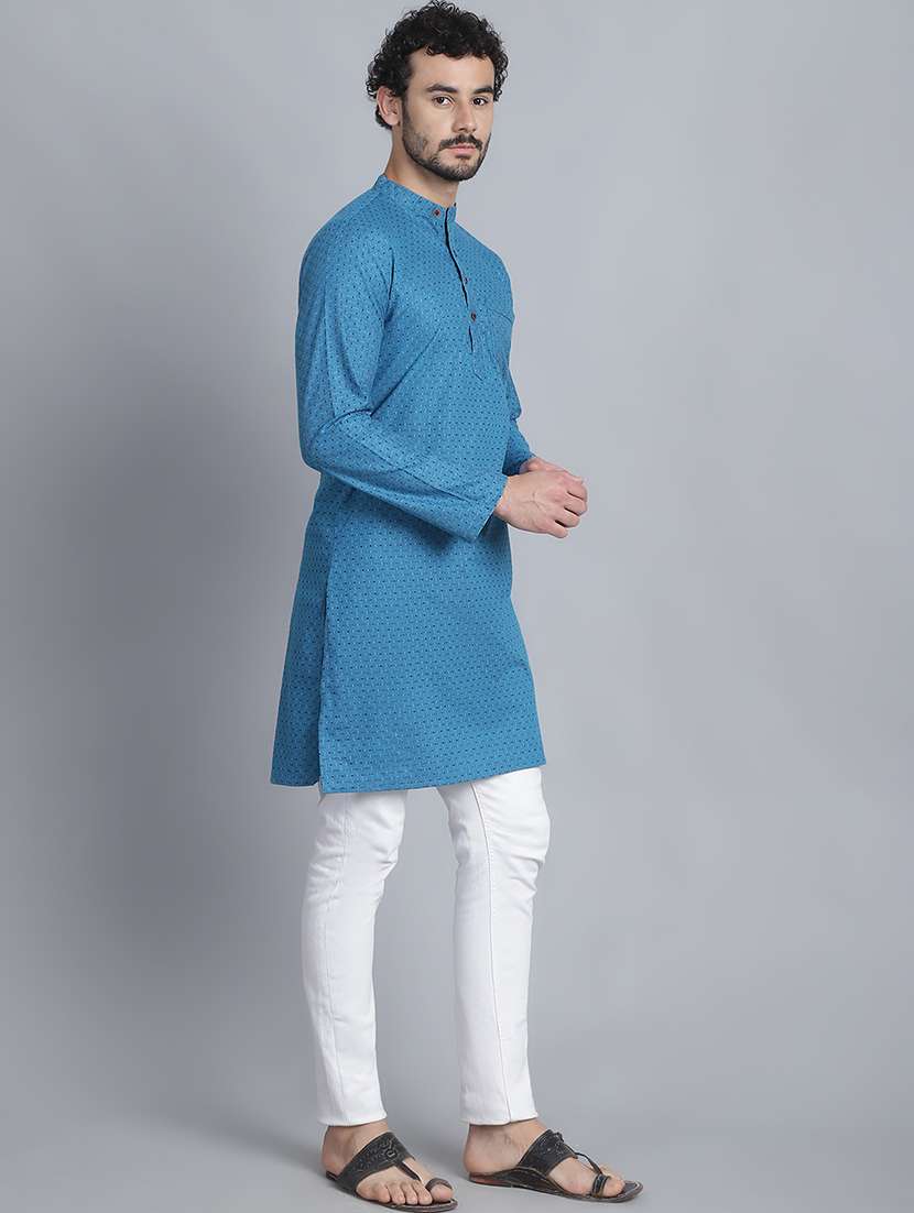 men self design mandarin neck long kurta - 22182636 -  Standard Image - 2